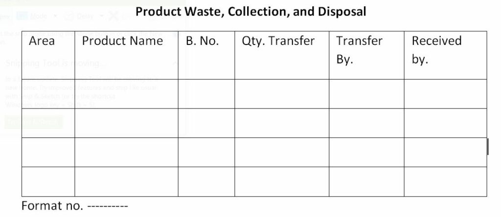 Annexure or Format for Product Waste; Collection and Disposal
