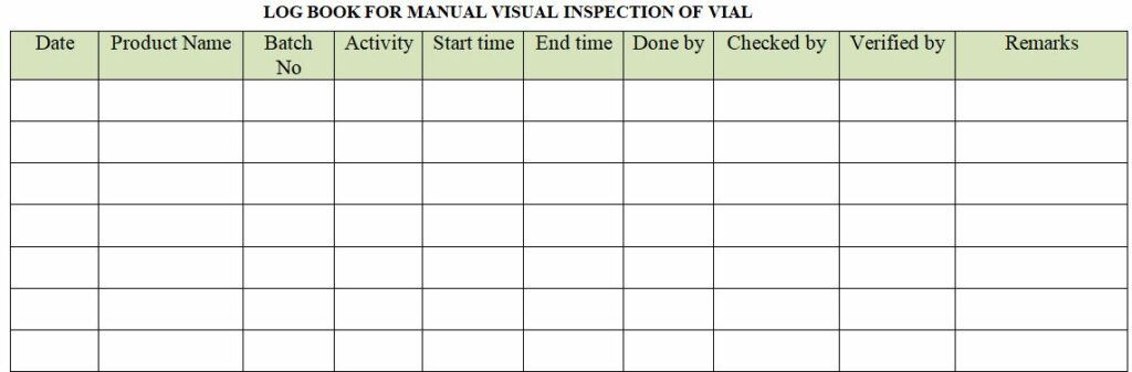 Annexure-1 Logbook for Visual inspection of filled vials