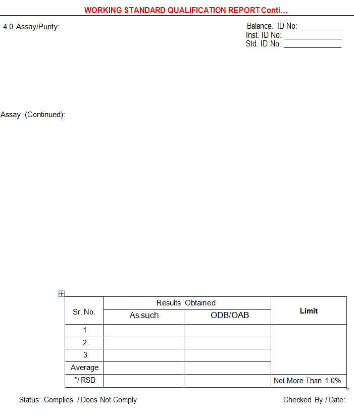 Annexure - IV: Working Standard Summary sheet-3