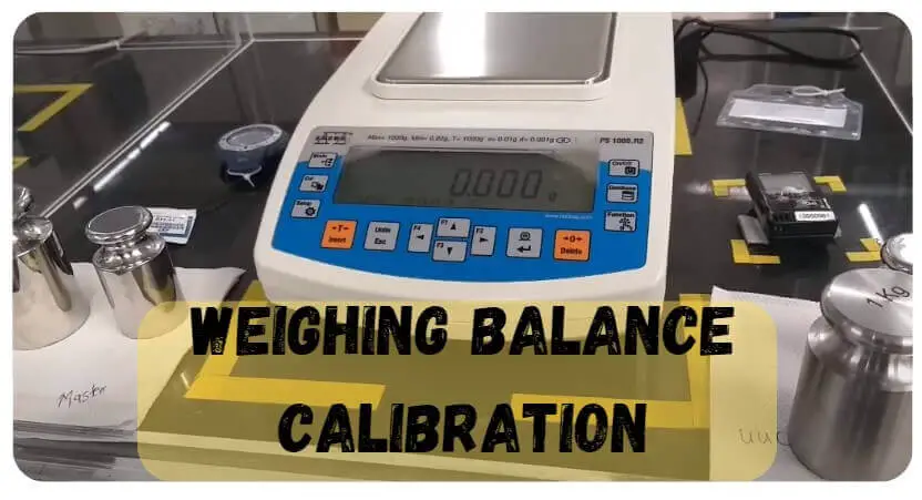 Weighing Balance Calibration, showing standard weight near to weighing balance