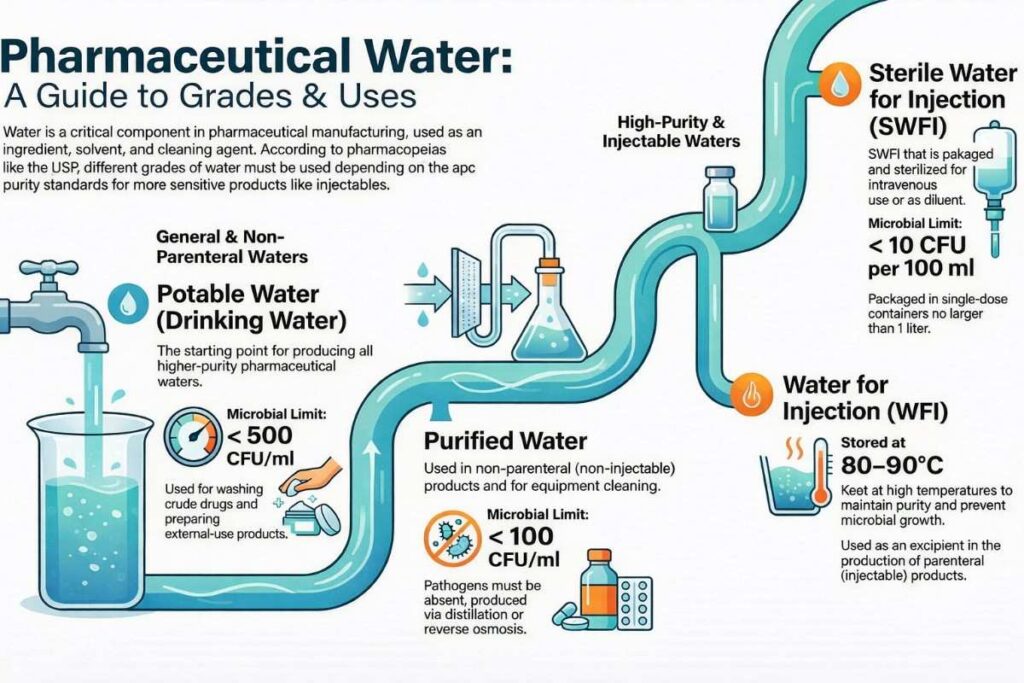 Image showing the Visuals infographic representation of Water in pharmaceutical industries 