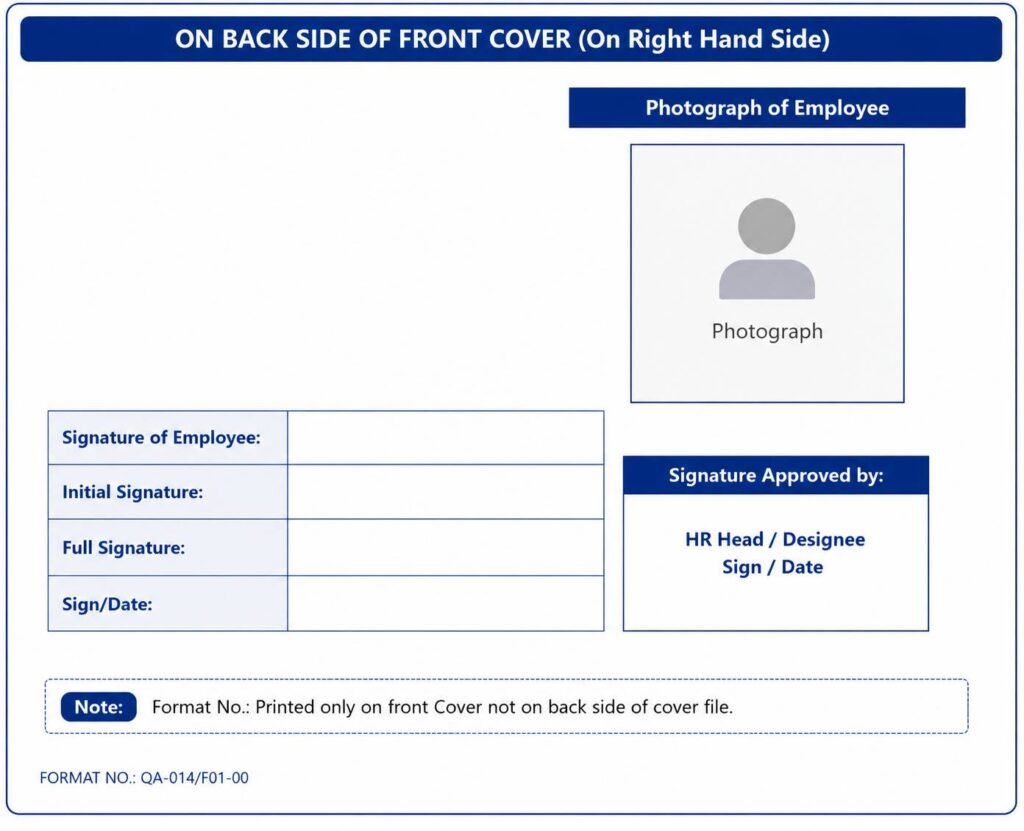 Employee signature and photograph record form containing specimen signatures, initials, employee photograph, and approval details.