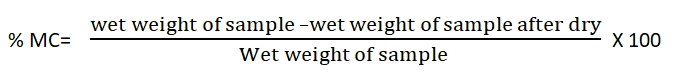 Formula for %age moisture content