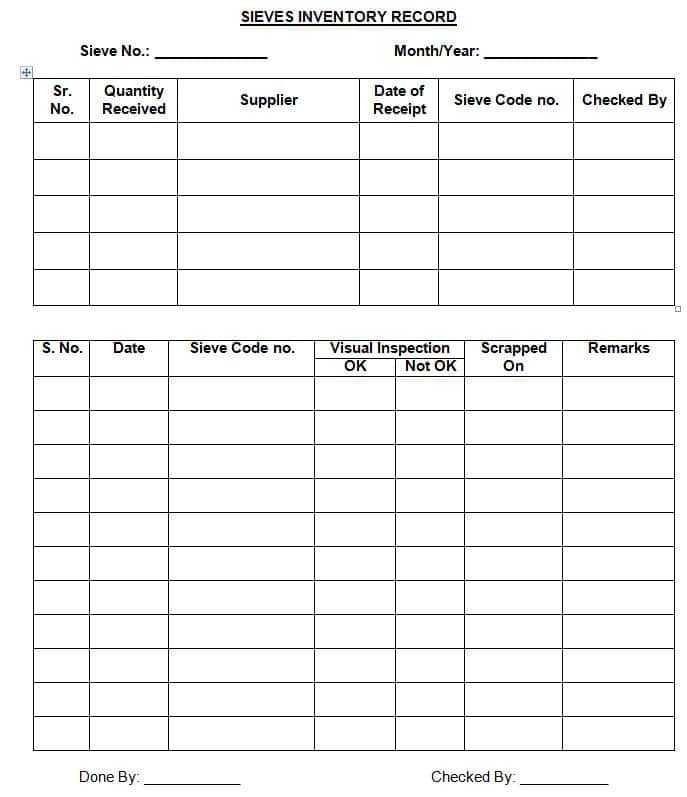 Inventory and Storage of Sieves