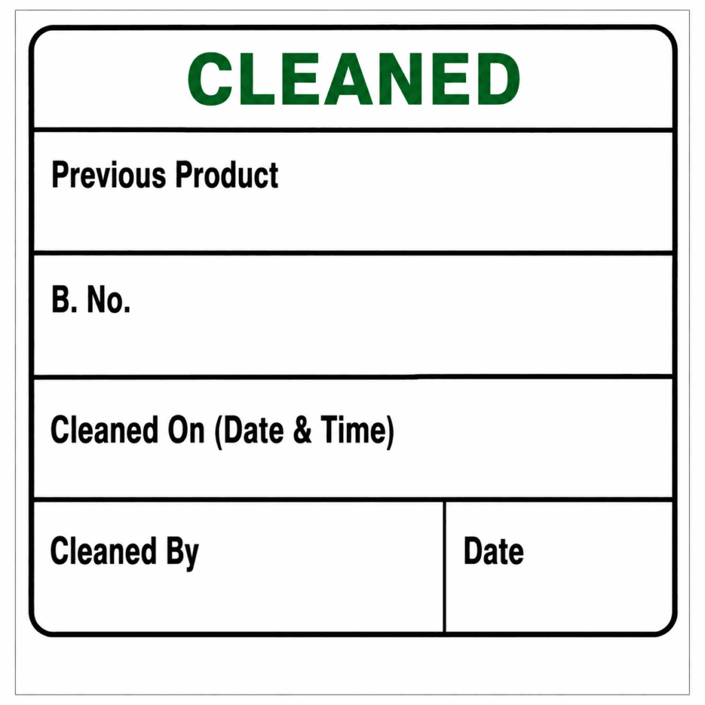 Pharmaceutical cleaned label use for filter press in Liquid Deaprtment