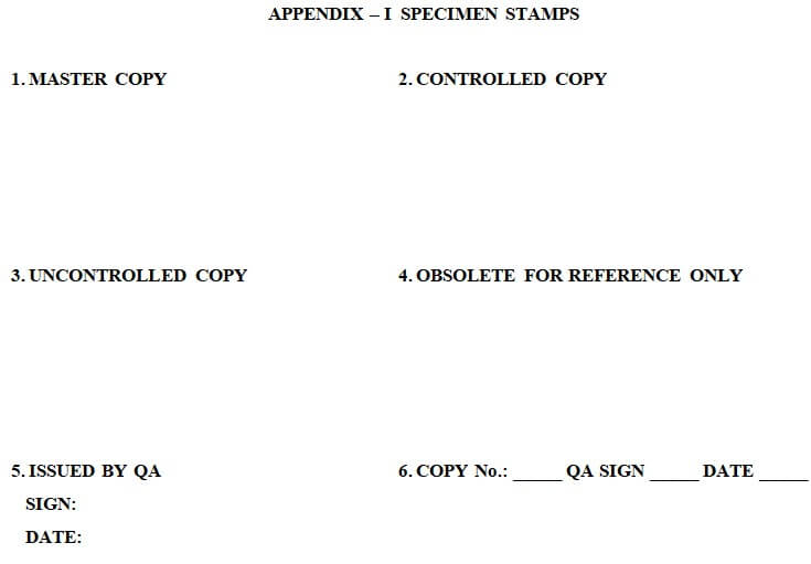 Appendix-I Specimen Stamps