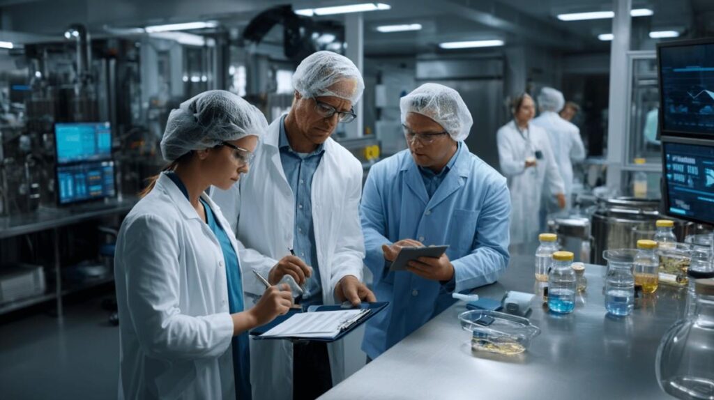 A image showing Pharmaceutical area, Auditor auditing and Audit Findings in Pharmaceutical Manufacturing