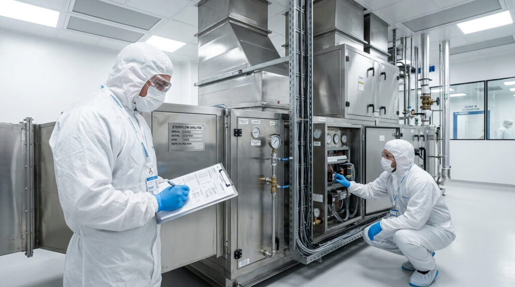 AHU performance qualification environmental monitoring with particle counter in cleanroom