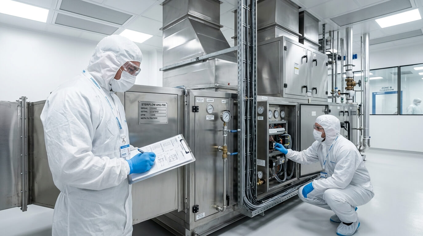 AHU performance qualification environmental monitoring with particle counter in cleanroom