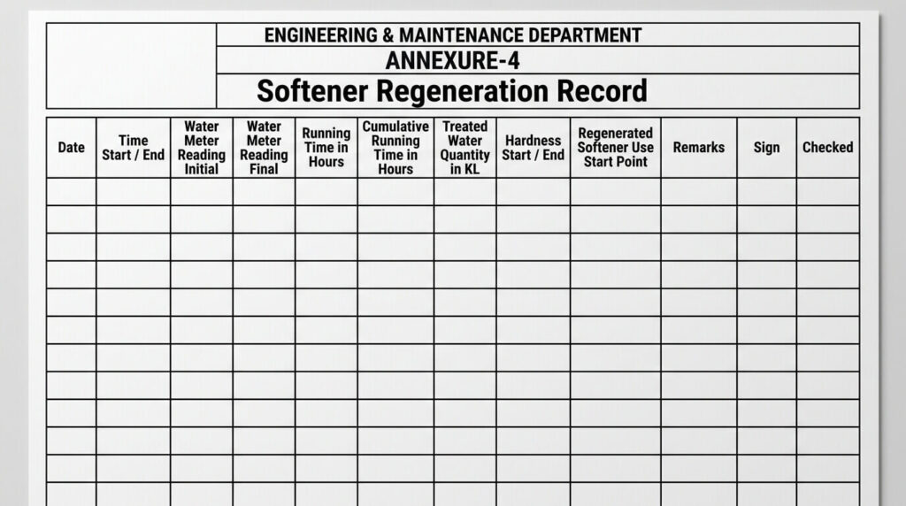 Annexure-4 Softener Regeneration Record in pharma engineering Departments