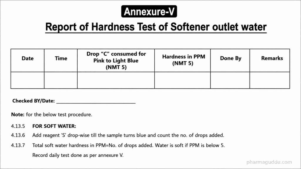 Annexure-5 Report of Hardness Test of Softener outlet water in pharma