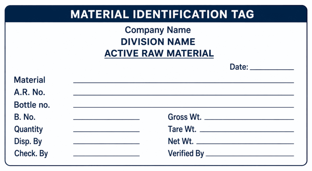 MATERIAL IDENTIFICATION TAG or Label for Dispensing in Pharmaceuticals