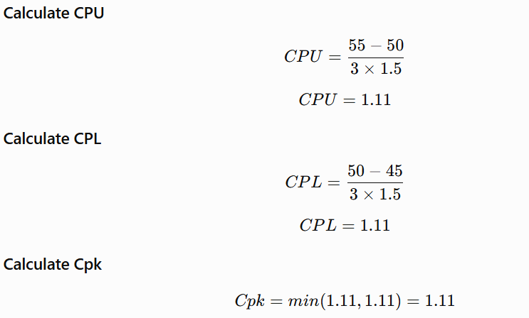 Process Capability Index (Cpk) formula