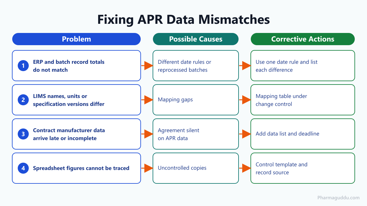APR data checklist by source system troubleshooting panel for mismatched totals, mapping gaps and late contract data